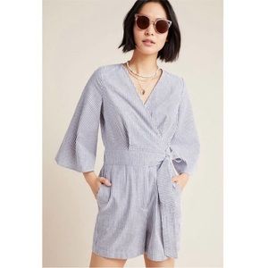 NWT Anthropologie Amadi Meghan Striped Romper in White Blue Size Small